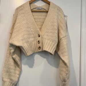Arizona Jean Co Beige Cropped Knit Oversized Button Front Sweater Size Medium